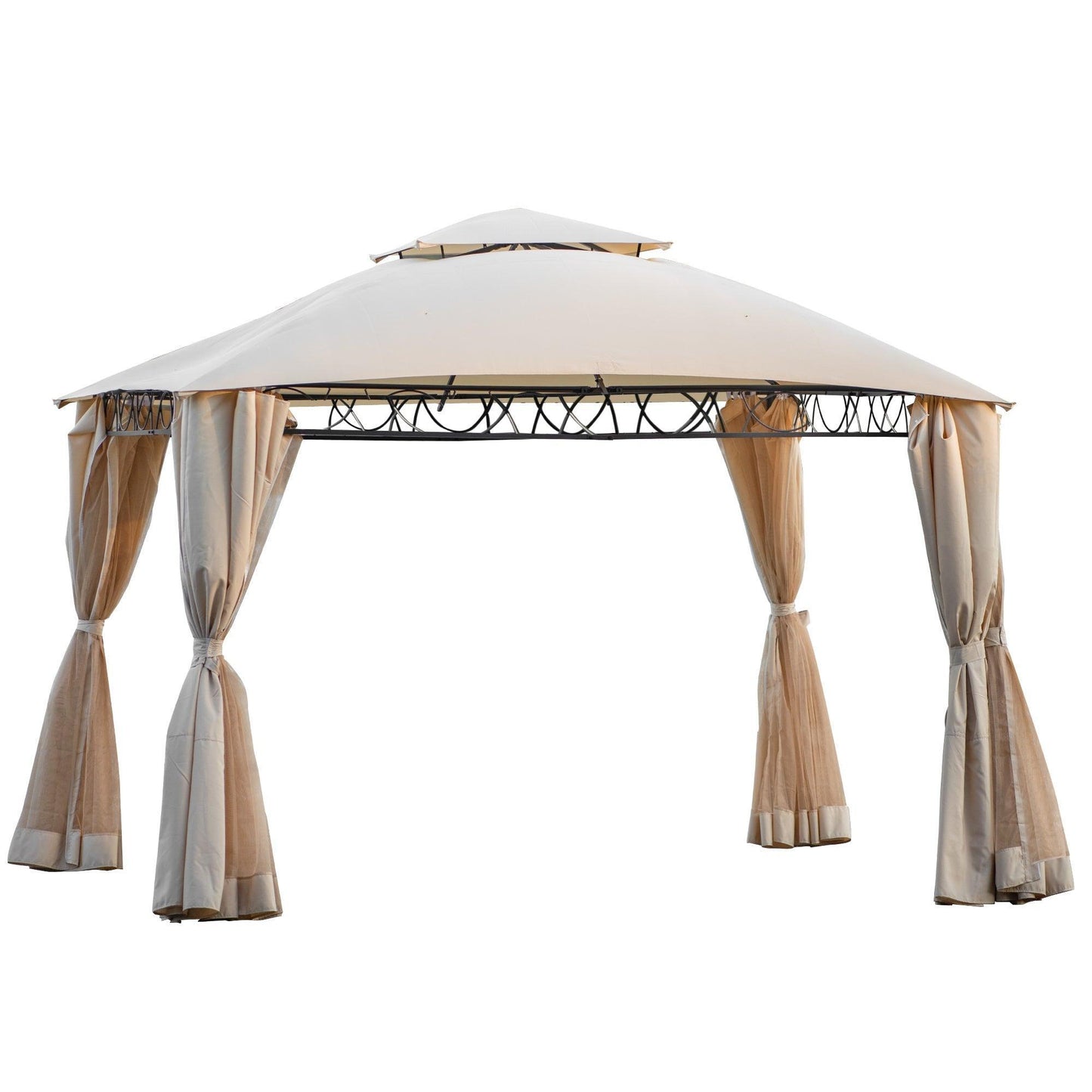 U_STYLE Quality Double Tiered Grill Canopy, Outdoor BBQ Gazebo Tent with UV Protection, Beige FredCo