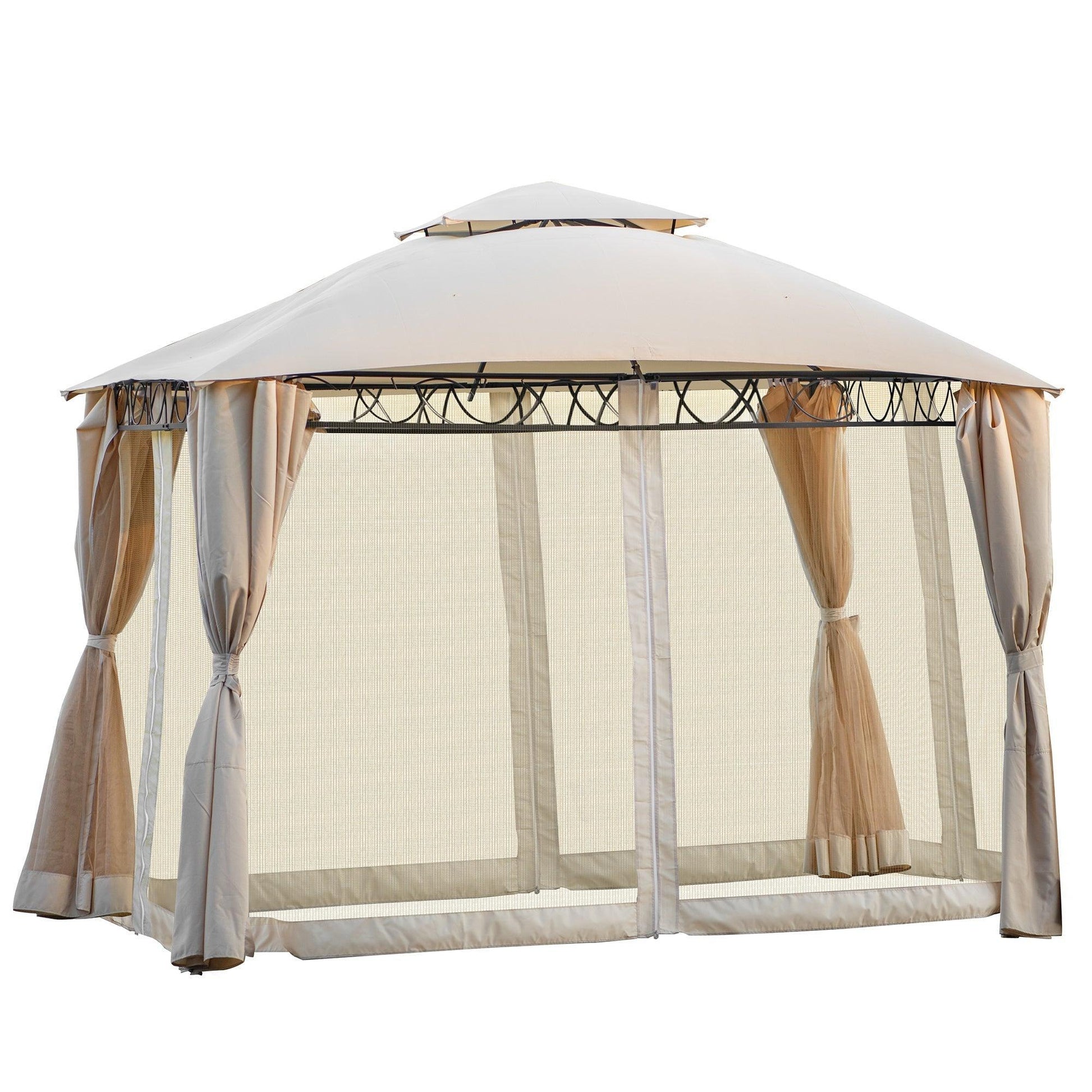 U_STYLE Quality Double Tiered Grill Canopy, Outdoor BBQ Gazebo Tent with UV Protection, Beige FredCo