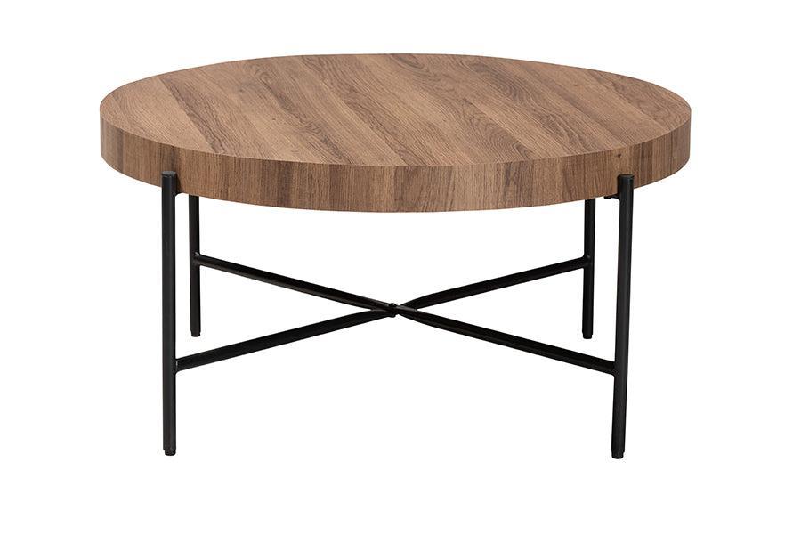 Umar Modern Industrial Walnut Brown Finished Wood and Black Metal Coffee Table FredCo