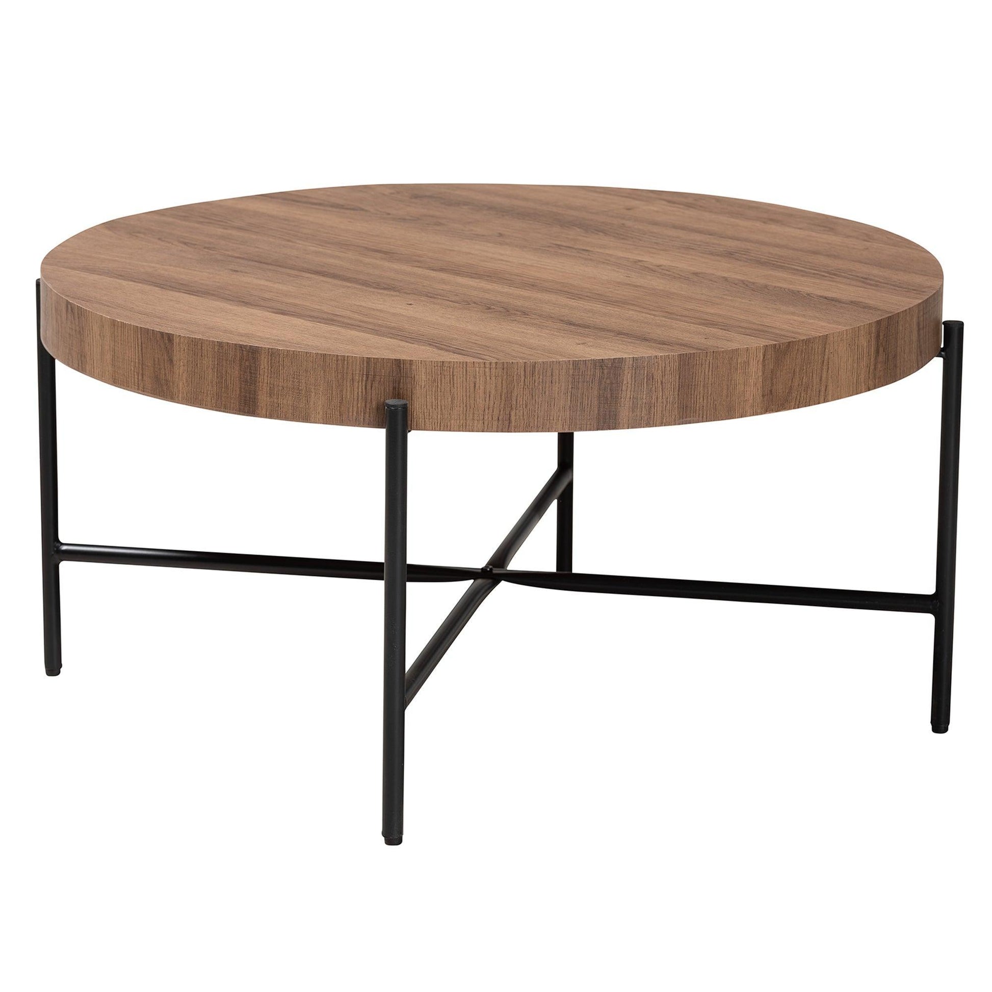 Umar Modern Industrial Walnut Brown Finished Wood and Black Metal Coffee Table FredCo