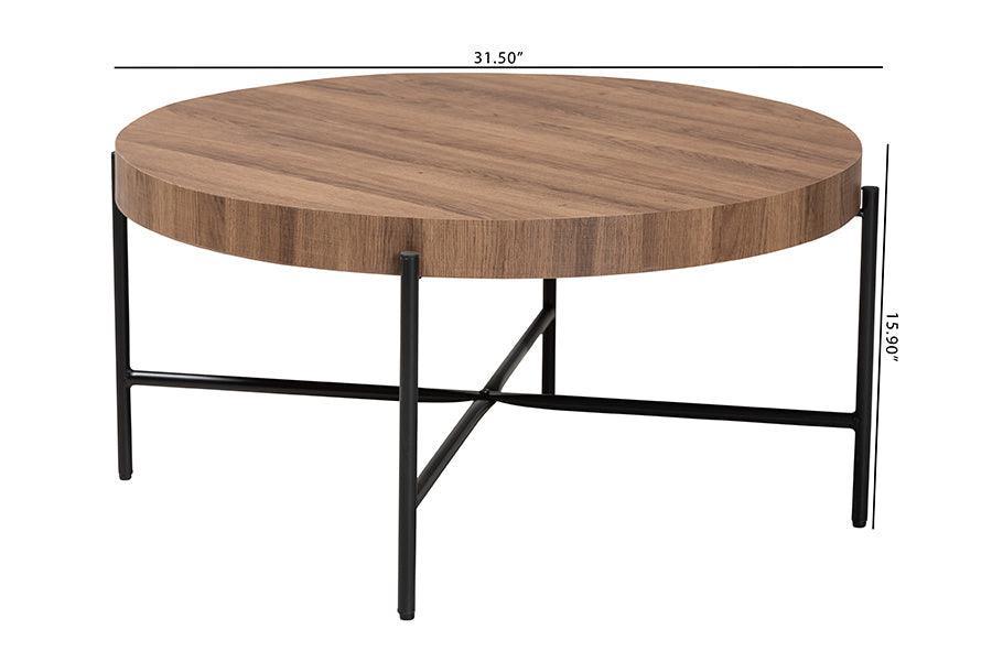 Umar Modern Industrial Walnut Brown Finished Wood and Black Metal Coffee Table FredCo