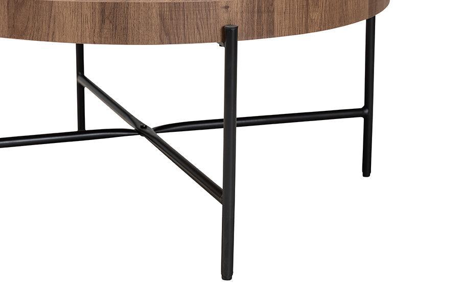 Umar Modern Industrial Walnut Brown Finished Wood and Black Metal Coffee Table FredCo