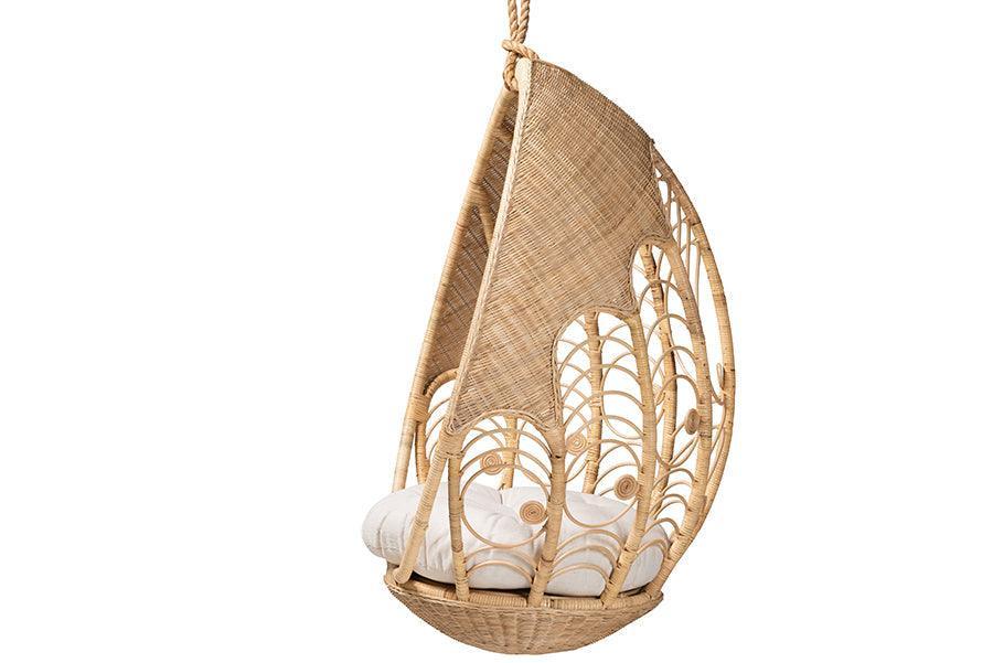 Umika Modern Bohemian Natural Brown Rattan Hanging Chair FredCo