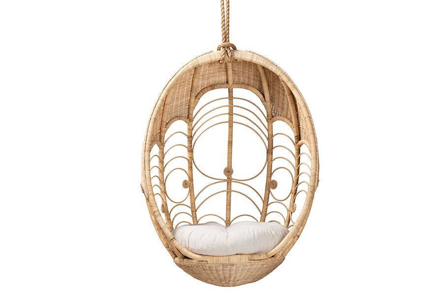 Umika Modern Bohemian Natural Brown Rattan Hanging Chair FredCo