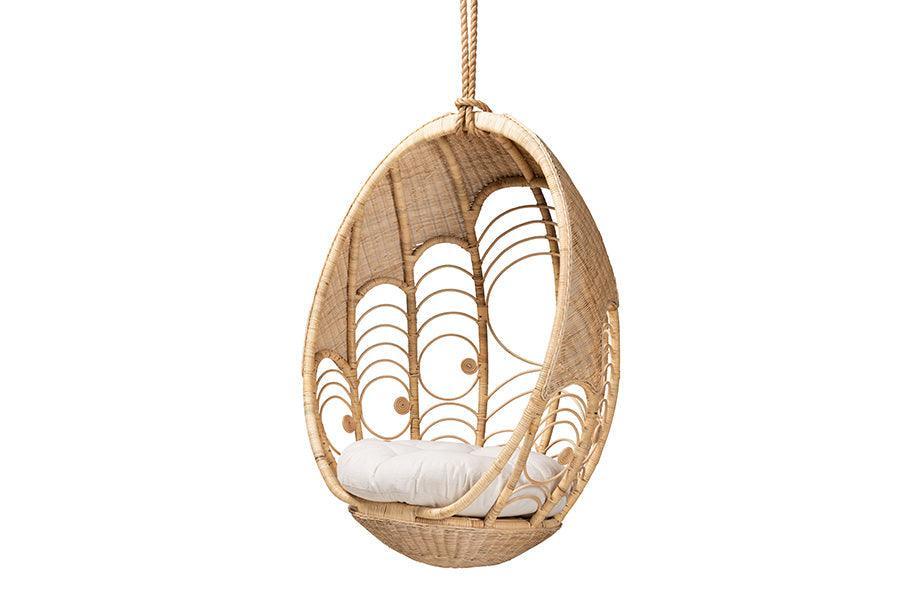 Umika Modern Bohemian Natural Brown Rattan Hanging Chair FredCo