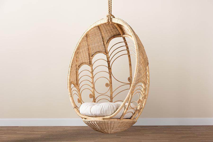 Umika Modern Bohemian Natural Brown Rattan Hanging Chair FredCo