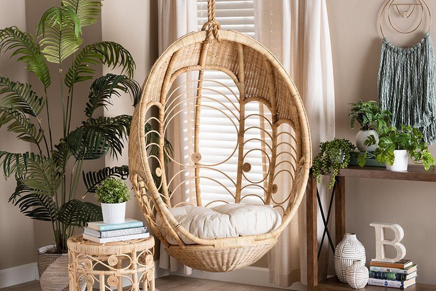 Umika Modern Bohemian Natural Brown Rattan Hanging Chair FredCo