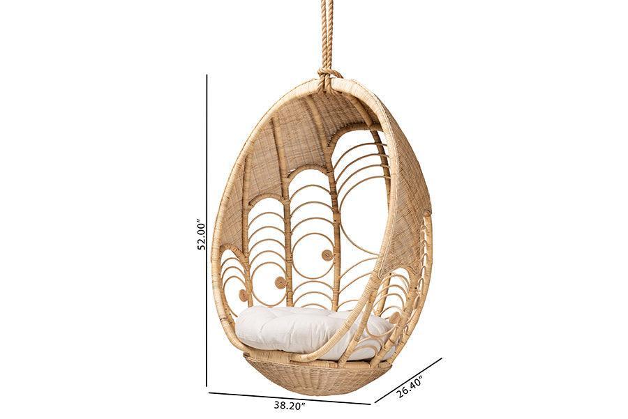Umika Modern Bohemian Natural Brown Rattan Hanging Chair FredCo