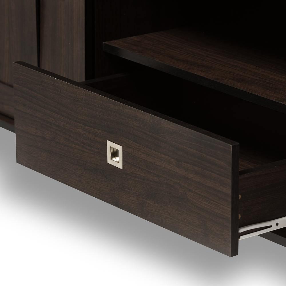 Unna 70-Inch Dark Brown Wood TV Cabinet with 2 Sliding Doors and Drawer FredCo