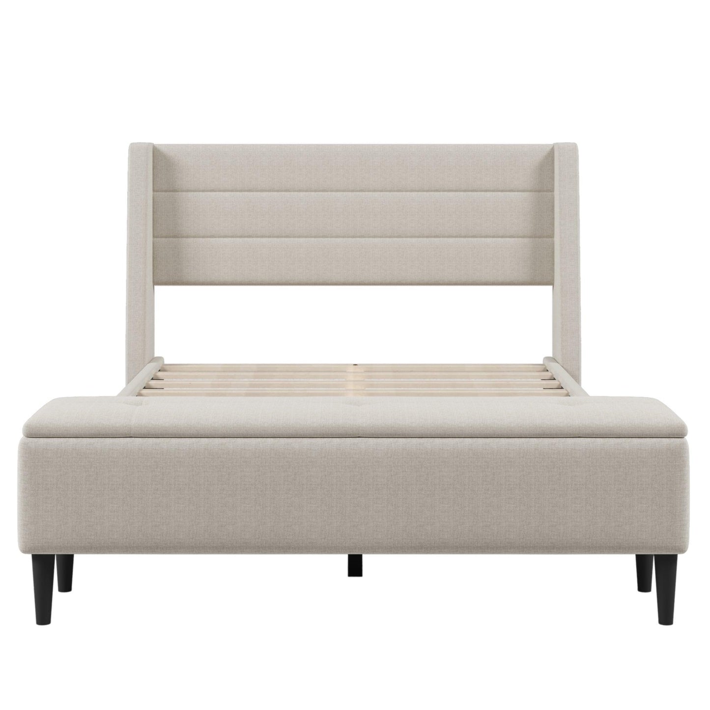 Upholstered Storage Bed Frame with Storage Ottoman Bench, Queen, Beige WF291879AAA FredCo