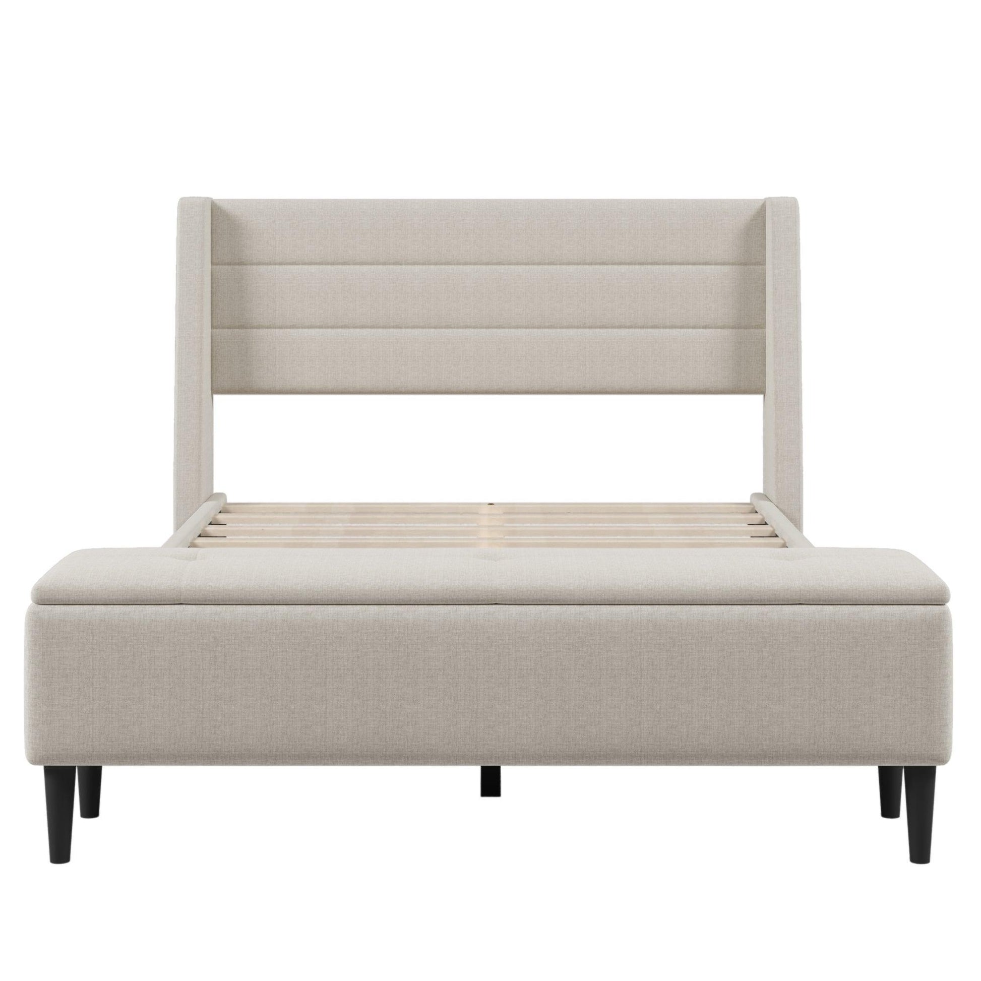 Upholstered Storage Bed Frame with Storage Ottoman Bench, Queen, Beige WF291879AAA FredCo