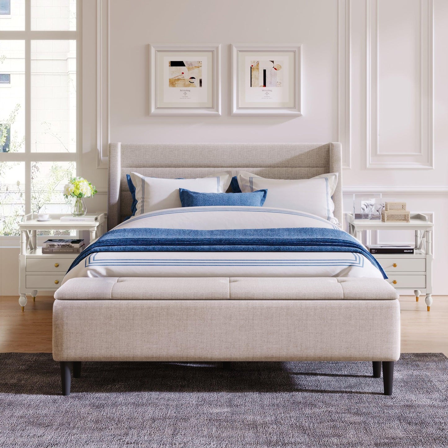 Upholstered Storage Bed Frame with Storage Ottoman Bench, Queen, Beige WF291879AAA FredCo