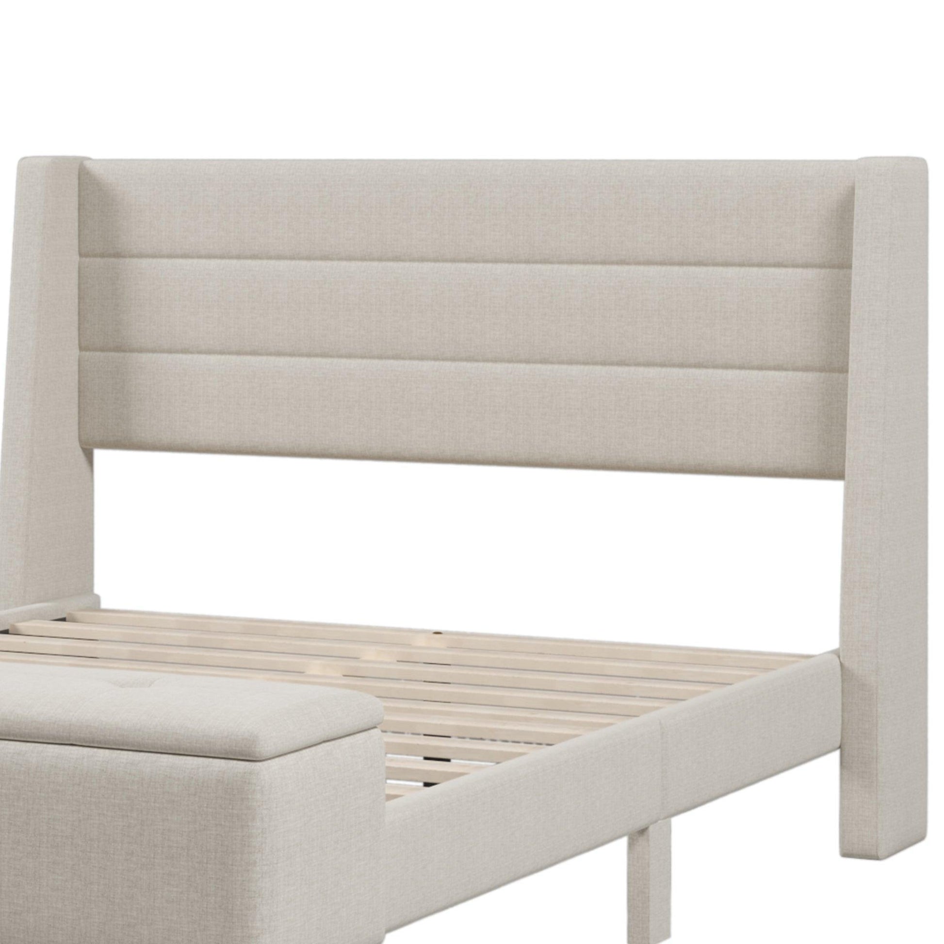 Upholstered Storage Bed Frame with Storage Ottoman Bench, Queen, Beige WF291879AAA FredCo