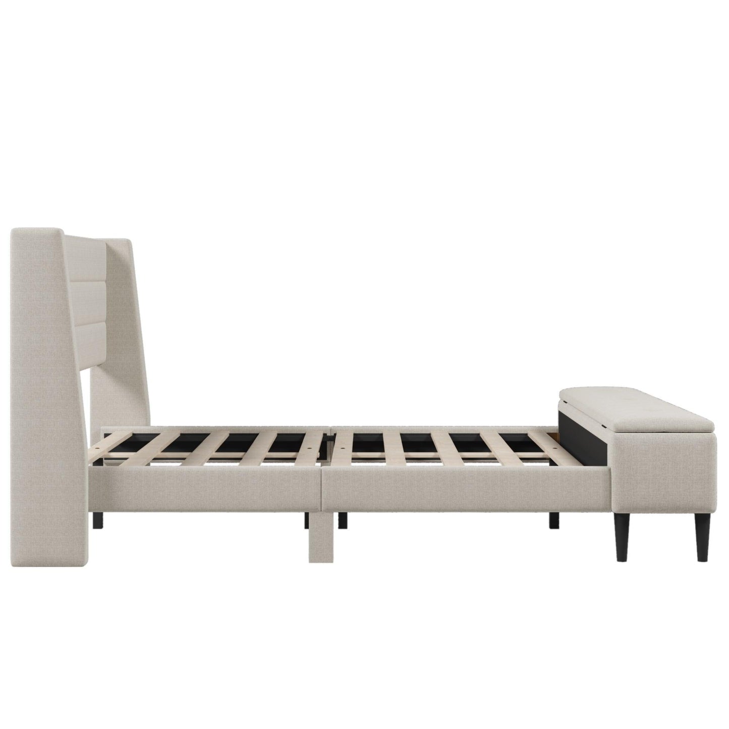 Upholstered Storage Bed Frame with Storage Ottoman Bench, Queen, Beige WF291879AAA FredCo
