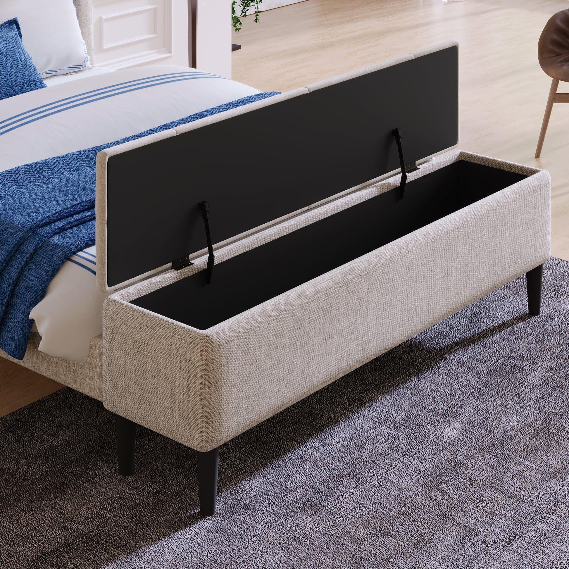 Upholstered Storage Bed Frame with Storage Ottoman Bench, Queen, Beige WF291879AAA FredCo