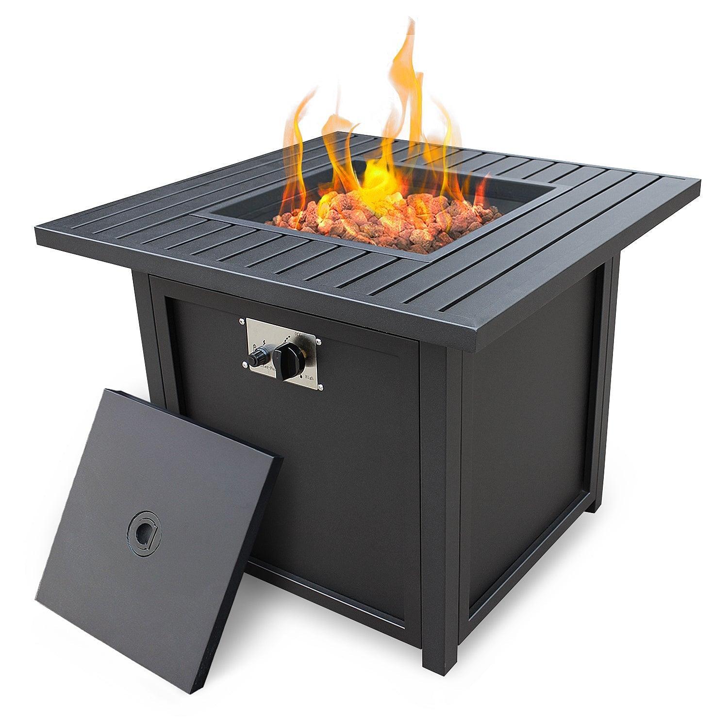 Upland 28” Slat Top Gas Fire Pit Table-Black FredCo