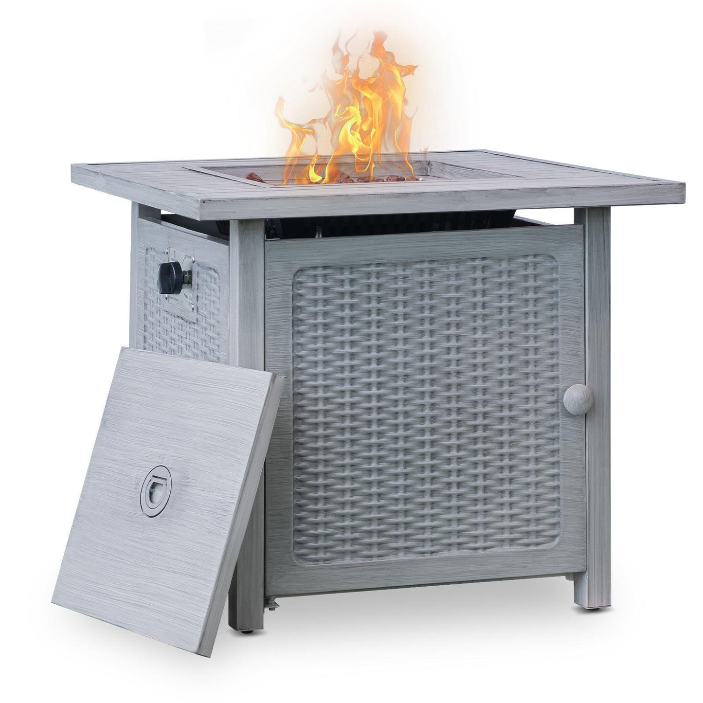 Upland 28” Slat Top Gas Fire Pit Table-Light Gray FredCo