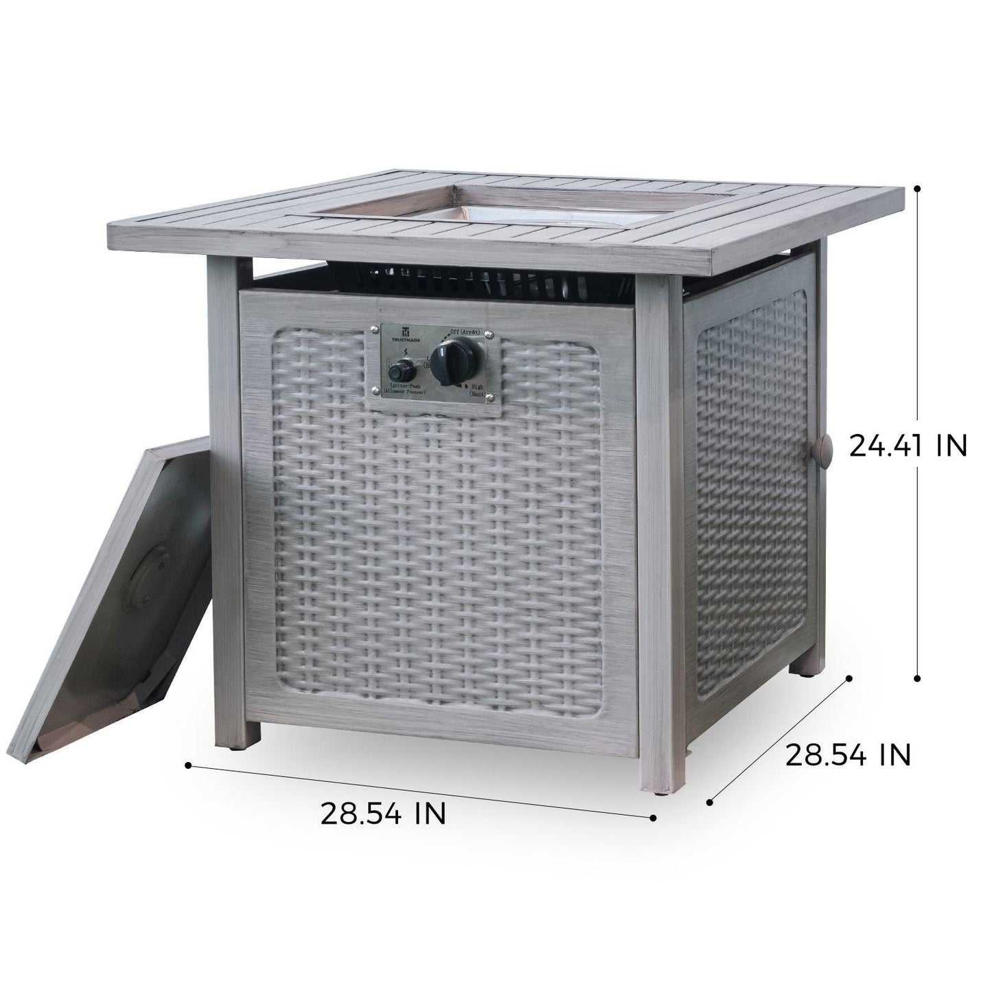 Upland 28” Slat Top Gas Fire Pit Table-Light Gray FredCo