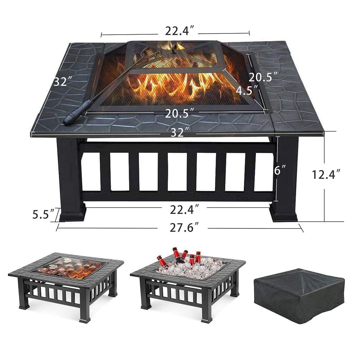 Upland Charcoal Fire Pit with Cover-Antique Finish FredCo