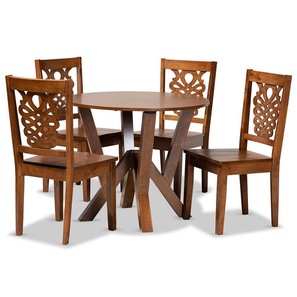 Valda Modern and Contemporary Transitional Walnut Brown Finished Wood 5-Piece Dining Set FredCo