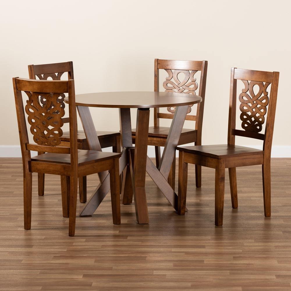 Valda Modern and Contemporary Transitional Walnut Brown Finished Wood 5-Piece Dining Set FredCo