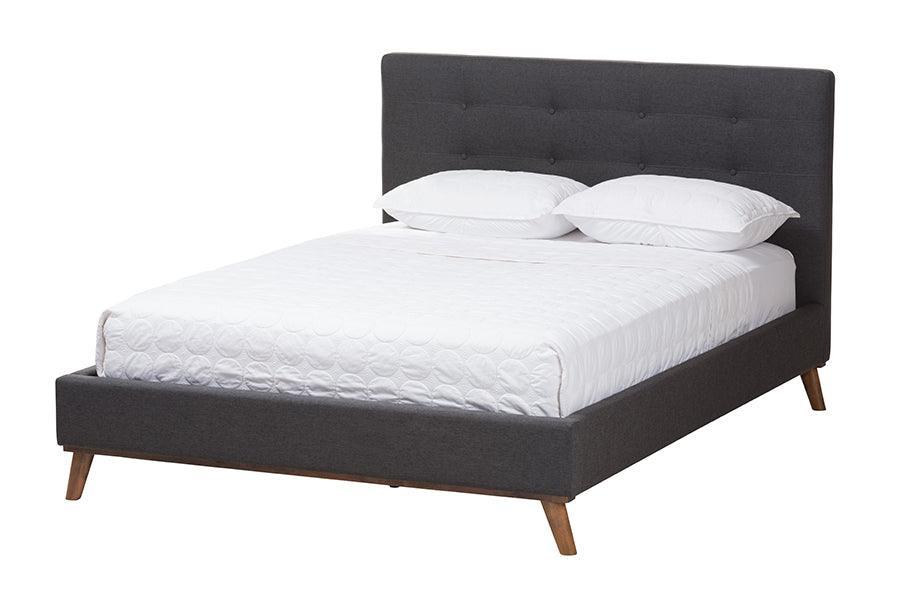 Valencia Mid-Century Modern Dark Grey Fabric Upholstered Full Size 2-Piece Bedroom Set FredCo