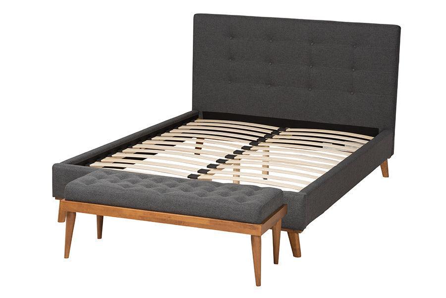 Valencia Mid-Century Modern Dark Grey Fabric Upholstered Full Size 2-Piece Bedroom Set FredCo