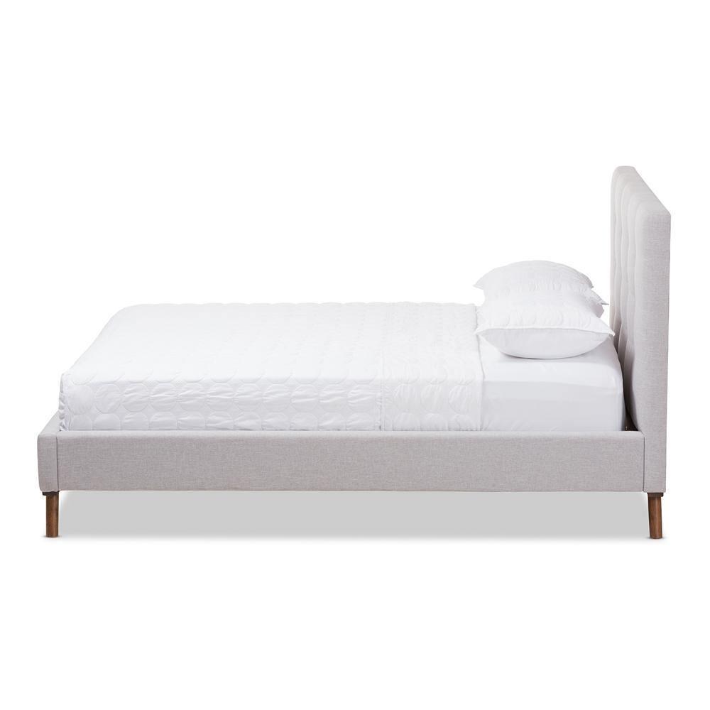 Valencia Mid-Century Modern Greyish Beige Fabric Queen Size Platform Bed FredCo