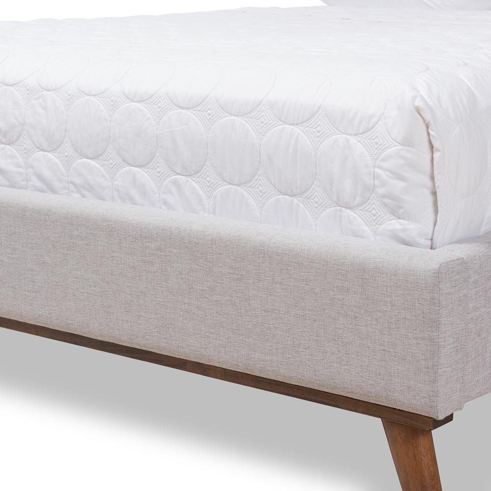 Valencia Mid-Century Modern Greyish Beige Fabric Queen Size Platform Bed FredCo