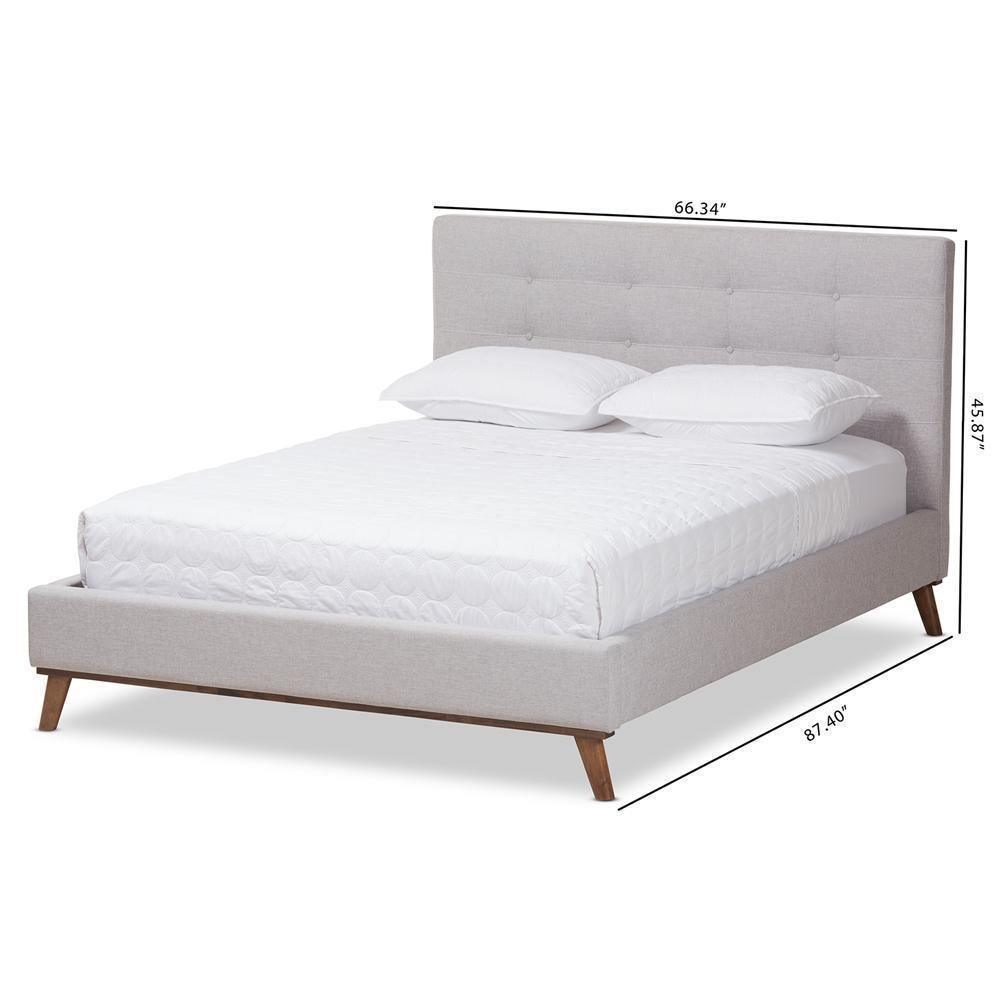 Valencia Mid-Century Modern Greyish Beige Fabric Queen Size Platform Bed FredCo