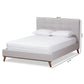 Valencia Mid-Century Modern Greyish Beige Fabric Queen Size Platform Bed FredCo
