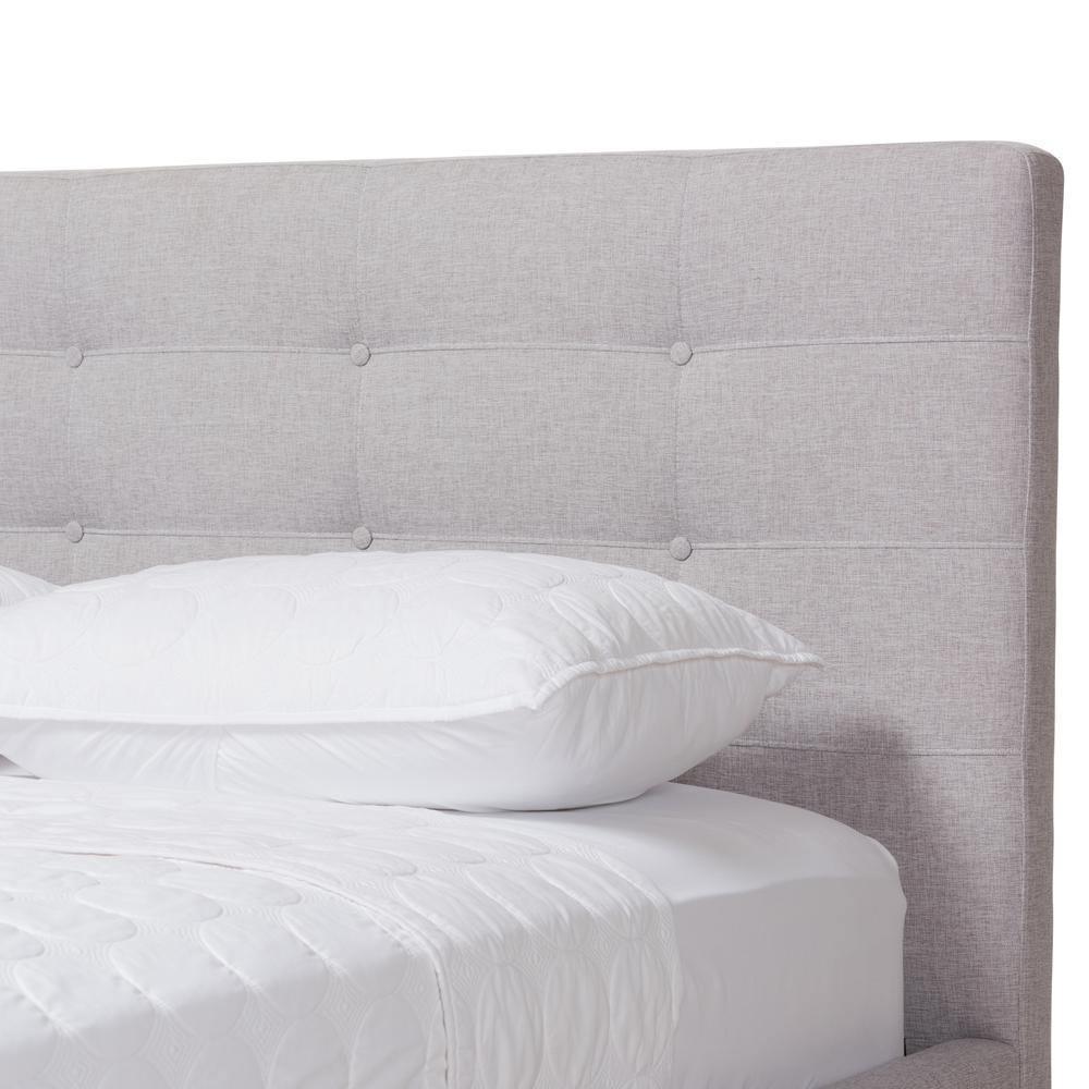 Valencia Mid-Century Modern Greyish Beige Fabric Queen Size Platform Bed FredCo