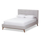 Valencia Mid-Century Modern Greyish Beige Fabric Queen Size Platform Bed FredCo