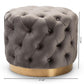 Valeria Glam Gray Velvet Fabric Upholstered Gold-Finished Button Tufted Ottoman FredCo