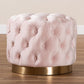Valeria Glam Light Pink Velvet Fabric Upholstered Gold-Finished Button Tufted Ottoman FredCo