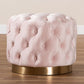 Valeria Glam Light Pink Velvet Fabric Upholstered Gold-Finished Button Tufted Ottoman FredCo