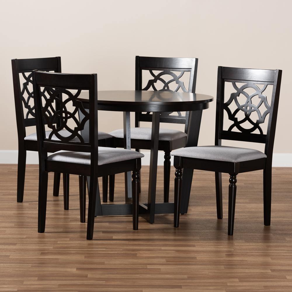 Valerie Modern and Contemporary Grey Fabric Upholstered and Dark Brown Finished Wood 5-Piece Dining Set FredCo