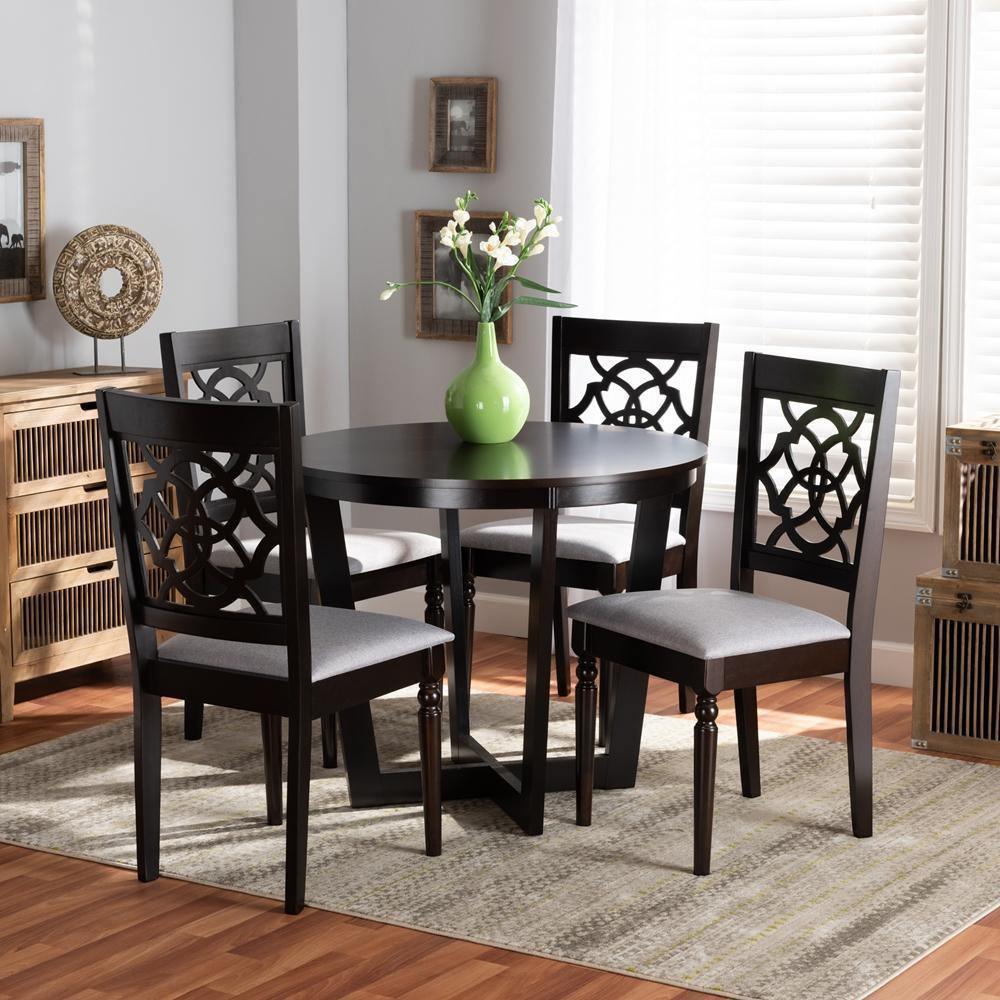 Valerie Modern and Contemporary Grey Fabric Upholstered and Dark Brown Finished Wood 5-Piece Dining Set FredCo