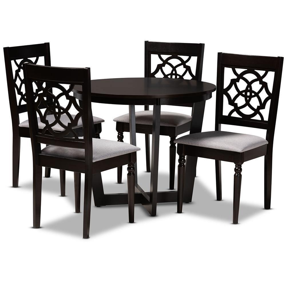 Valerie Modern and Contemporary Grey Fabric Upholstered and Dark Brown Finished Wood 5-Piece Dining Set FredCo