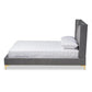 Valery Modern and Contemporary Dark Gray Velvet Fabric Upholstered Queen Size Platform Bed with Gold-Finished Legs FredCo