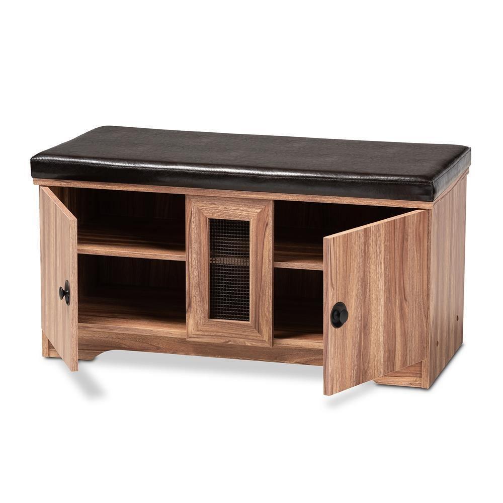 Valina Modern and Contemporary Dark Brown Faux Leather Upholstered 2-Door Wood Shoe Storage Bench FredCo