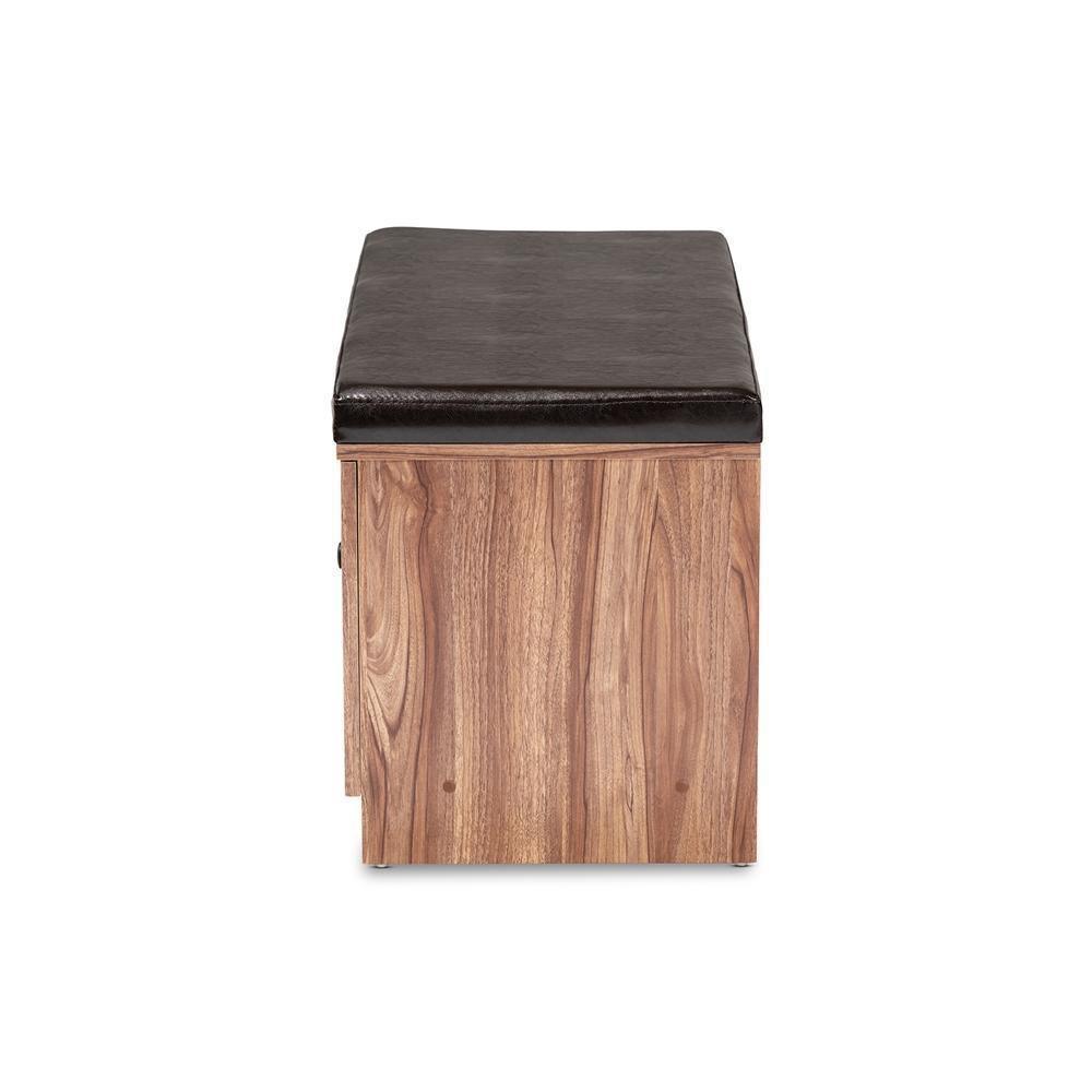 Valina Modern and Contemporary Dark Brown Faux Leather Upholstered 2-Door Wood Shoe Storage Bench FredCo