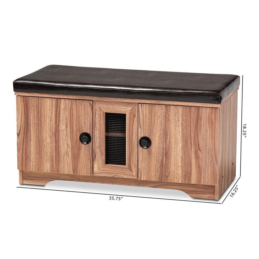 Valina Modern and Contemporary Dark Brown Faux Leather Upholstered 2-Door Wood Shoe Storage Bench FredCo