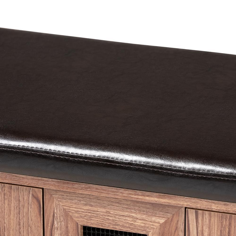 Valina Modern and Contemporary Dark Brown Faux Leather Upholstered 2-Door Wood Shoe Storage Bench FredCo