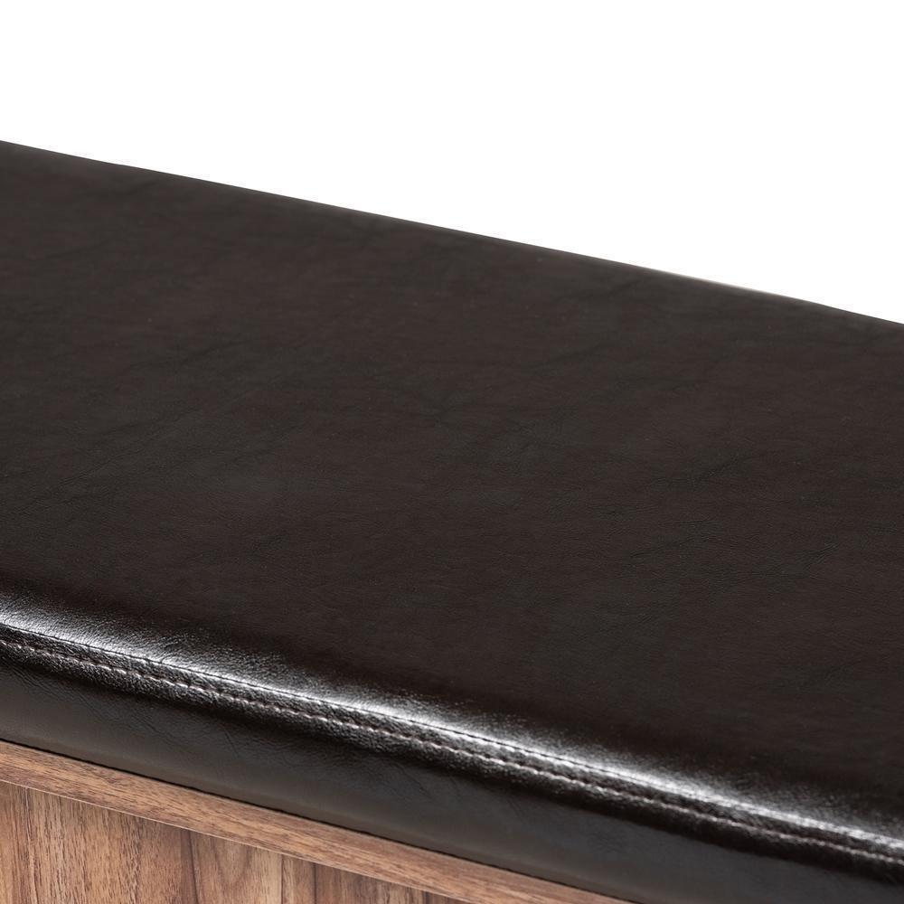 Valina Modern and Contemporary Dark Brown Faux Leather Upholstered 2-Door Wood Shoe Storage Bench with Screen Inserts FredCo