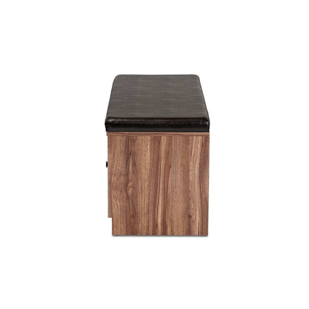 Valina Modern and Contemporary Dark Brown Faux Leather Upholstered 2-Door Wood Shoe Storage Bench with Screen Inserts FredCo