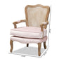 Vallea Traditional French Provincial Light Pink Velvet Fabric Upholstered White-Washed Oak Wood Armchair FredCo