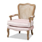 Vallea Traditional French Provincial Light Pink Velvet Fabric Upholstered White-Washed Oak Wood Armchair FredCo