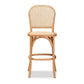 Vance Mid-Century Modern Brown Woven Rattan and Wood Cane Counter Stool FredCo