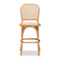 Vance Mid-Century Modern Brown Woven Rattan and Wood Cane Counter Stool FredCo